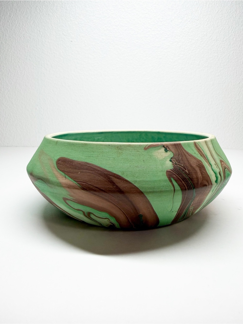 Estes Park Earthwood Art Pottery Swirl Bowl Colorado Green Brown